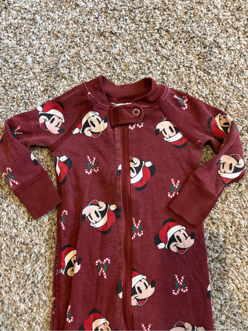 Hannah Andersson Mickey Mouse Maroon Holiday Baby One-Piece